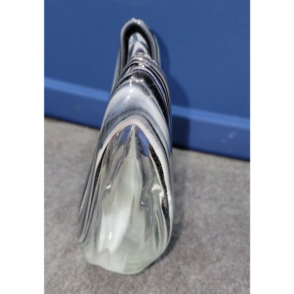 Wagon Hill Cherokee Black White Fluid Swan Hand Made Art Glass Trinket Dish SEE - Picture 5 of 8